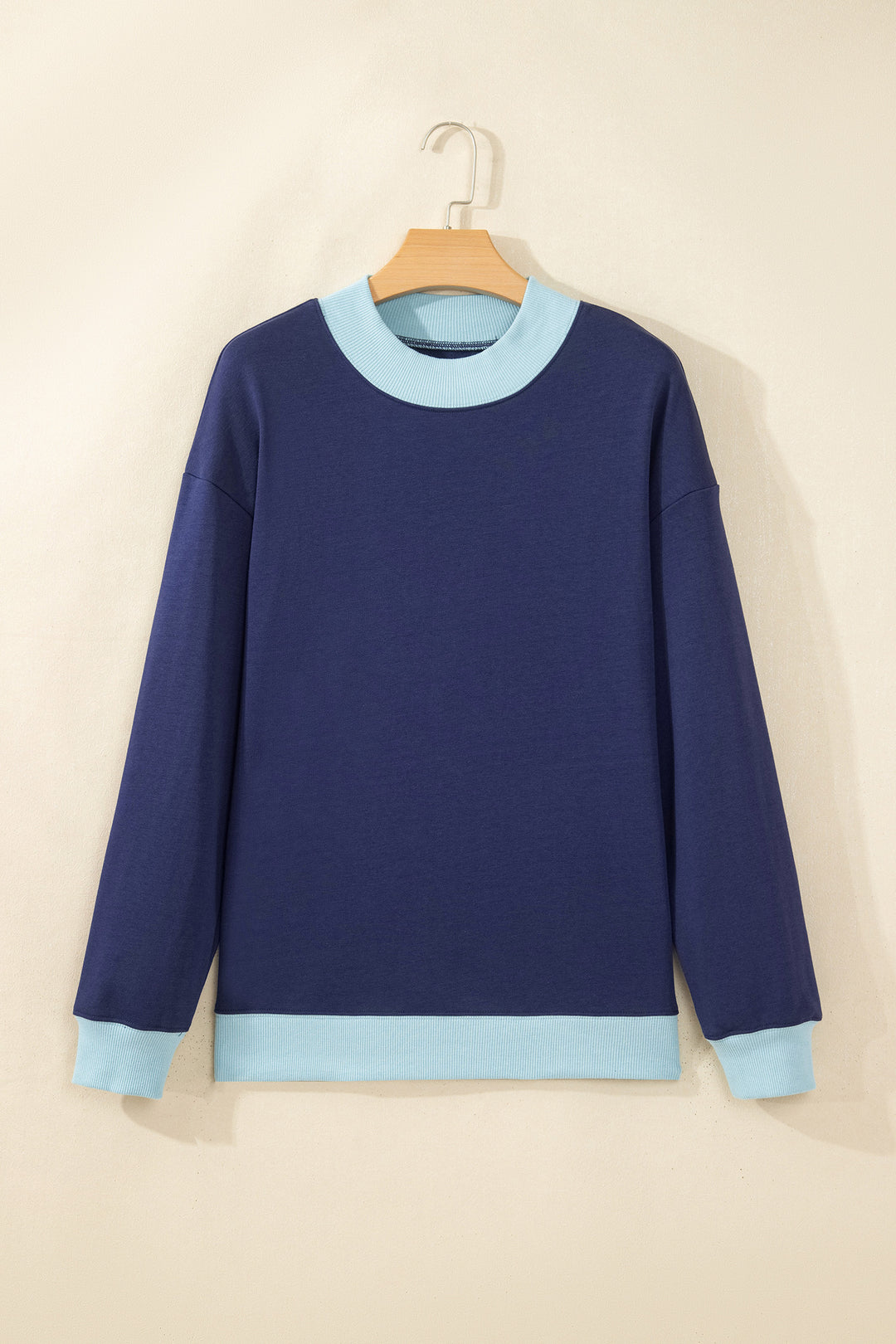 Pink Colorblock Trim Crewneck Long Sleeve Pullover Sweatshirt