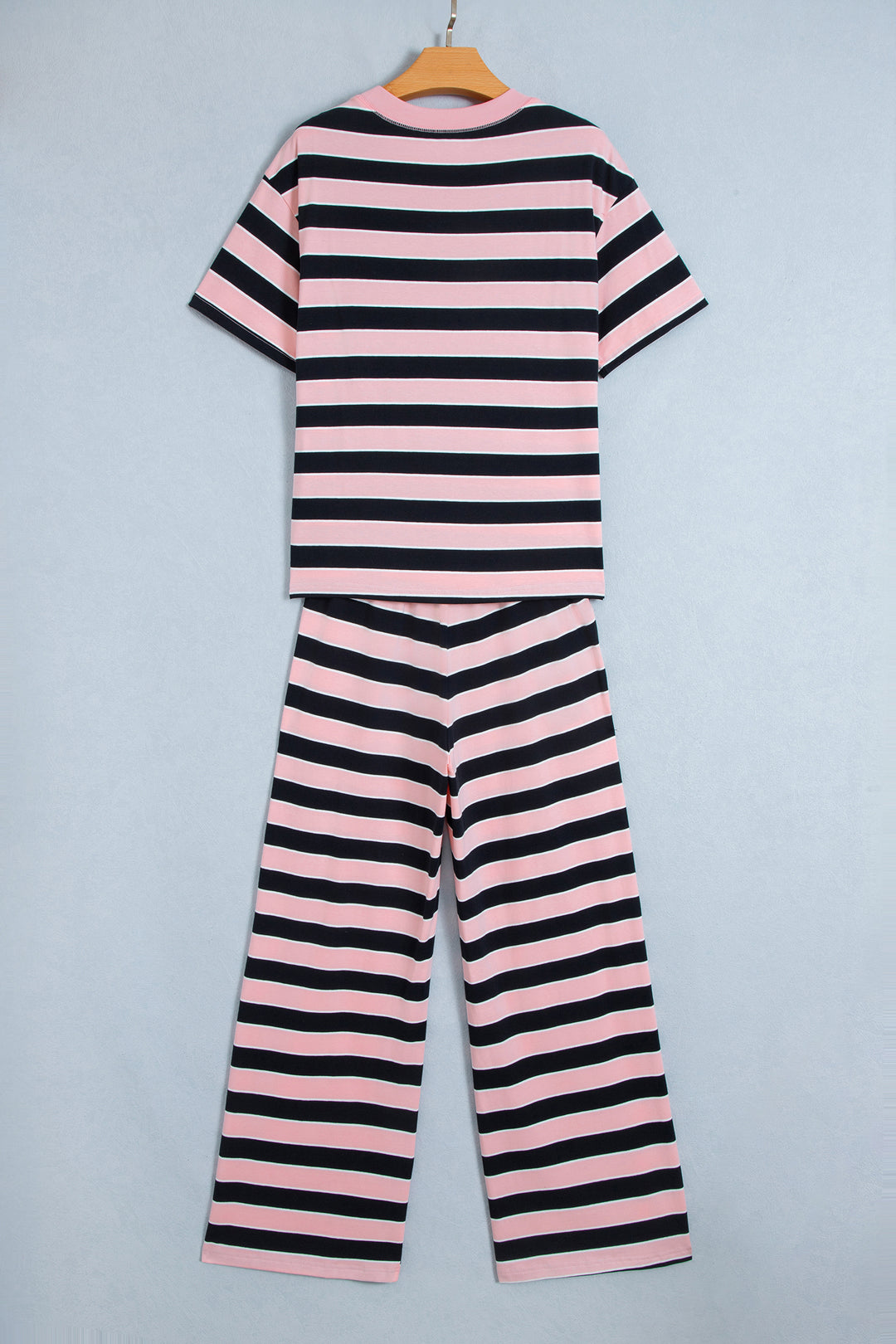 Pink Stripe Loose Tee and Pants Two Piece Set