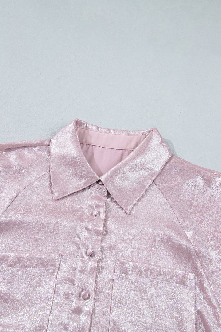Delicacy Long Sleeve Button Front Ruffle Cuffs Back Paneling Shirt
