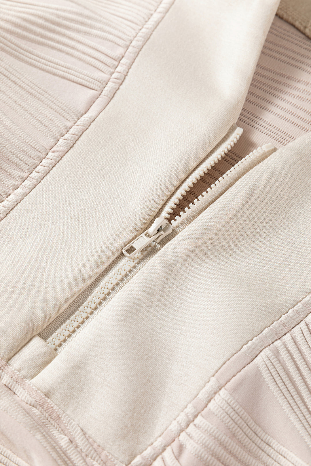 Parchment Solid Color Textured Zip V Neck Pullover Sweatshirt