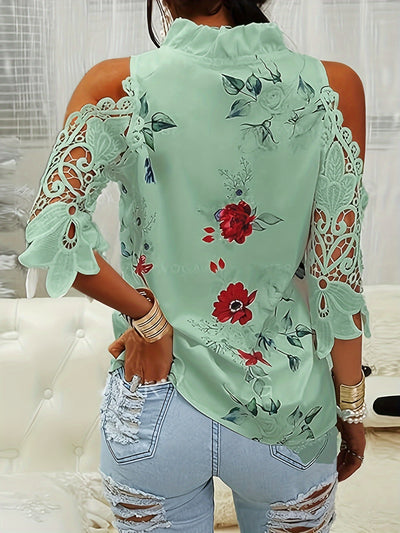 Full Size Lace Printed Half Sleeve Blouse - Sybaritic Bags & Clothing
