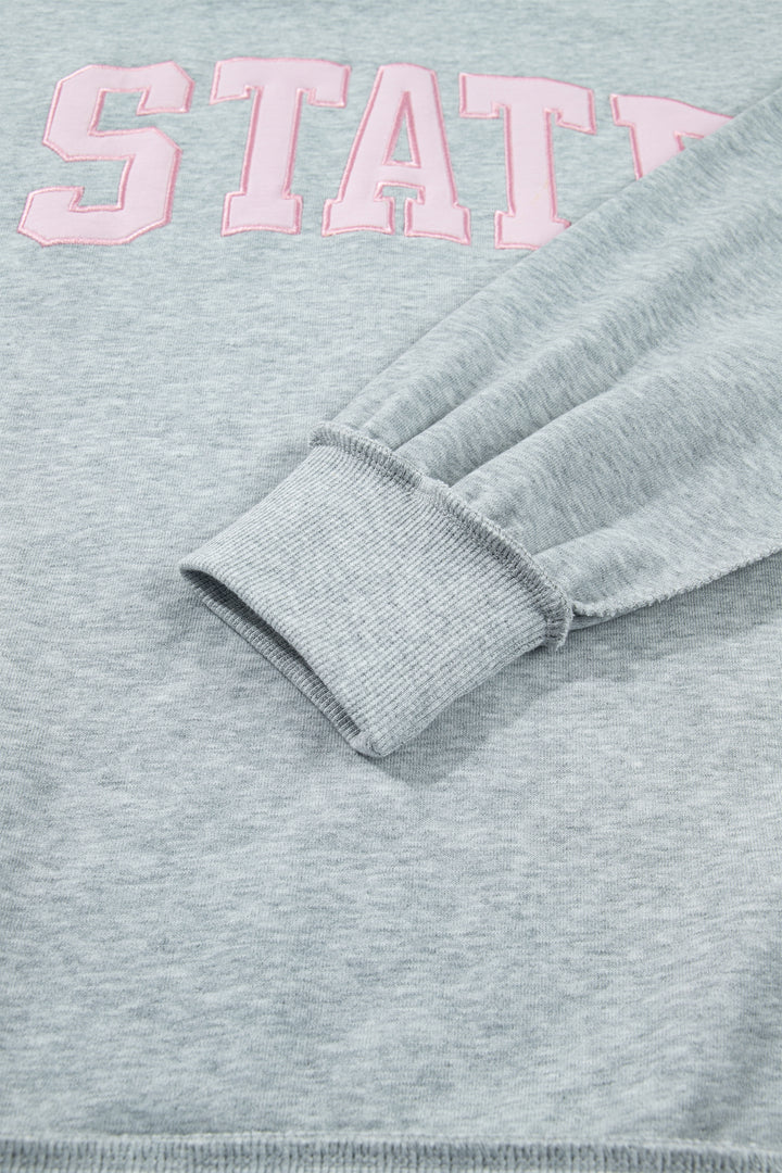 Light Grey Exposed Seam Mock Neck Letter Embroidered Loose Sweatshirt