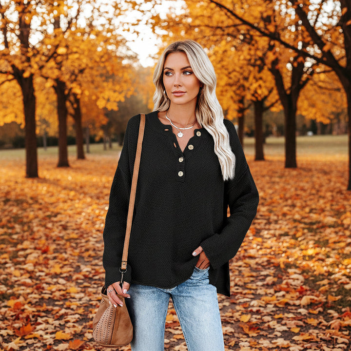 Solid Color V-Neck Pullover Knit Sweater | Relaxed Distressed Fit