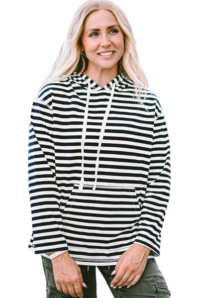 Stripe Kangaroo Pocket Drawstring Hoodie