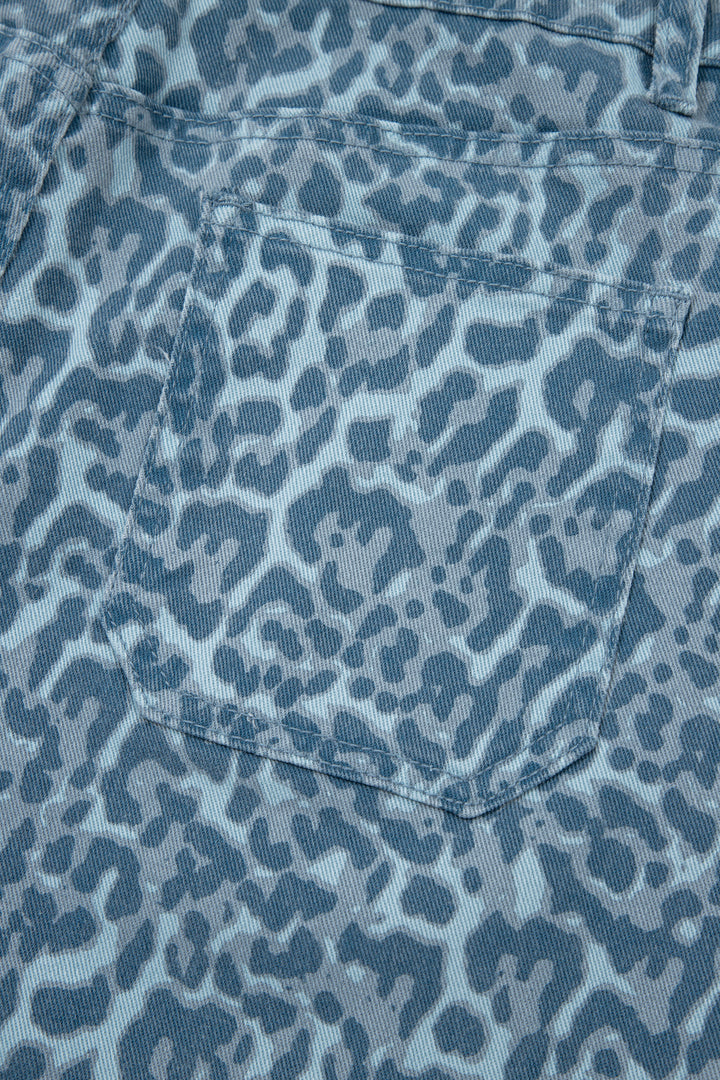 Gray Leopard Frayed Edge Wide Leg High Waist Jeans