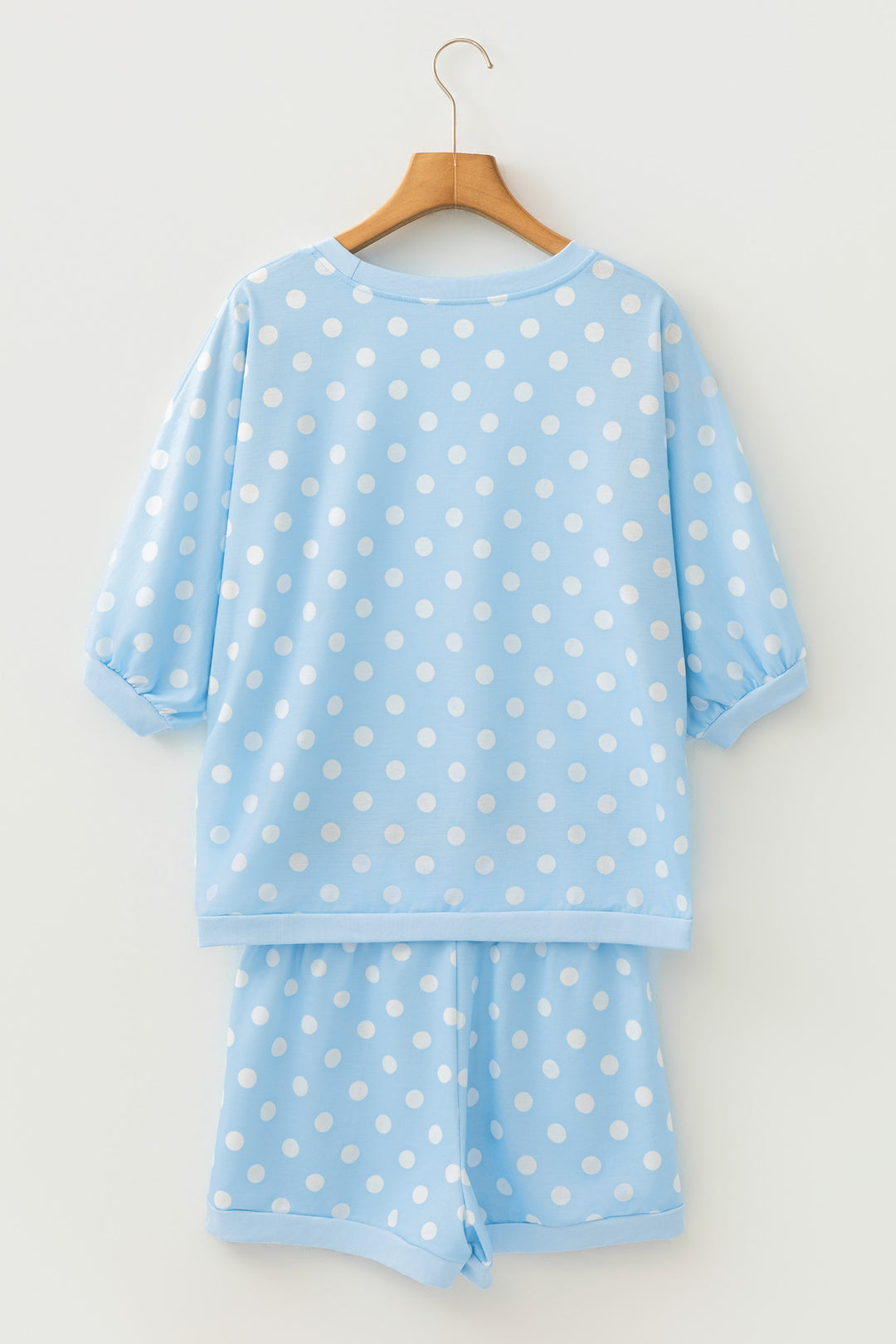 Beige Polka Dot Oversized Top Drawstring Short Set