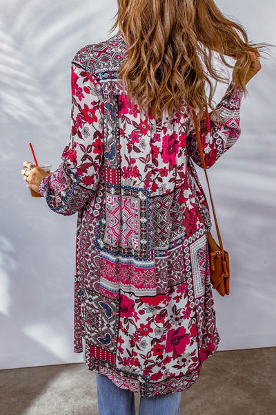 Printed Button Up Long Sleeve Cardigan