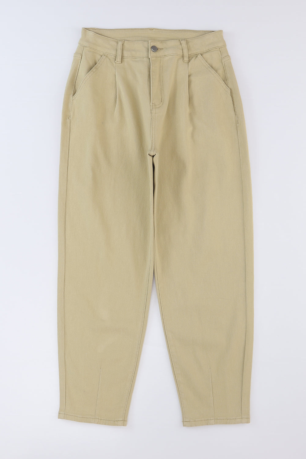 Khaki Solid High Waist Casual Pants