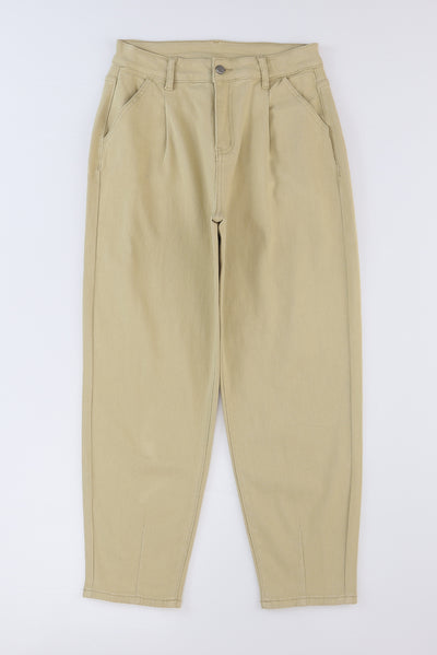 Khaki Solid High Waist Casual Pants