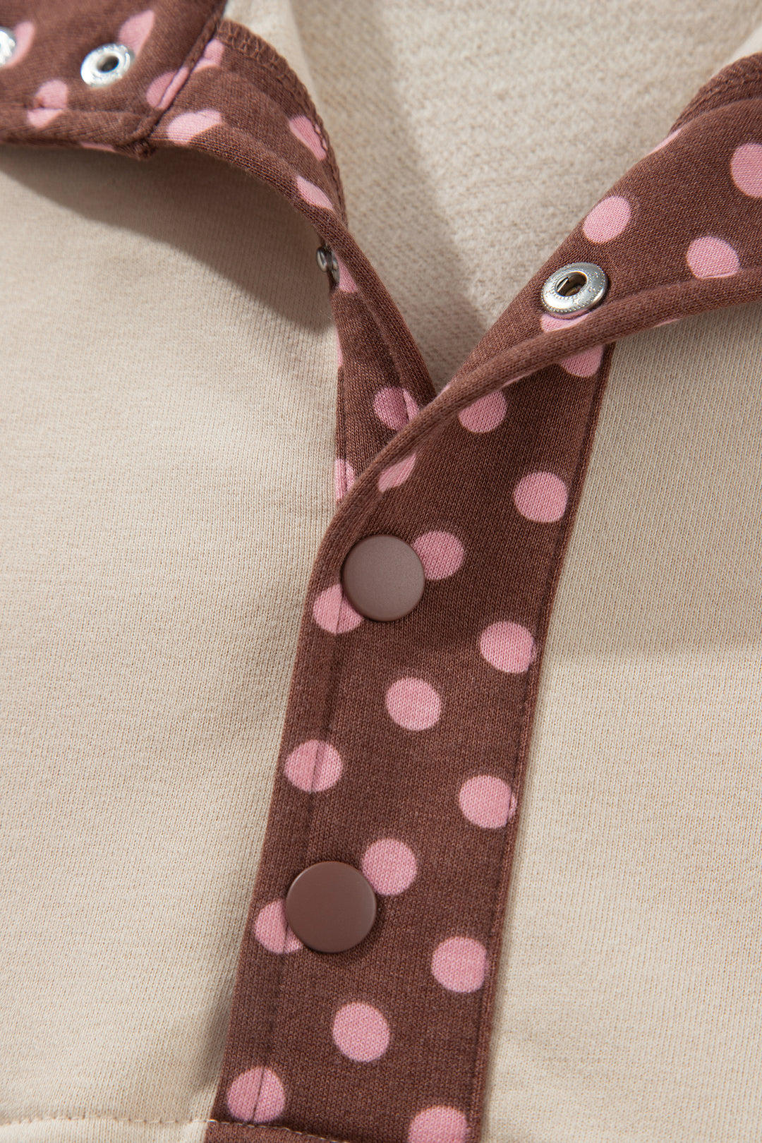 Brown Polka Dot Contrast Baggy Pullover and Elastic Waist Shorts 2pcs Set