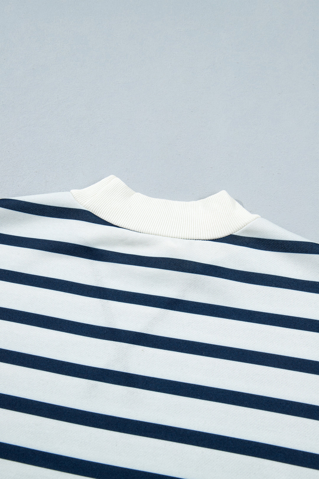 Blue Stripe Striped Ribbed Cuff Collar Pocket Loose Pant Set