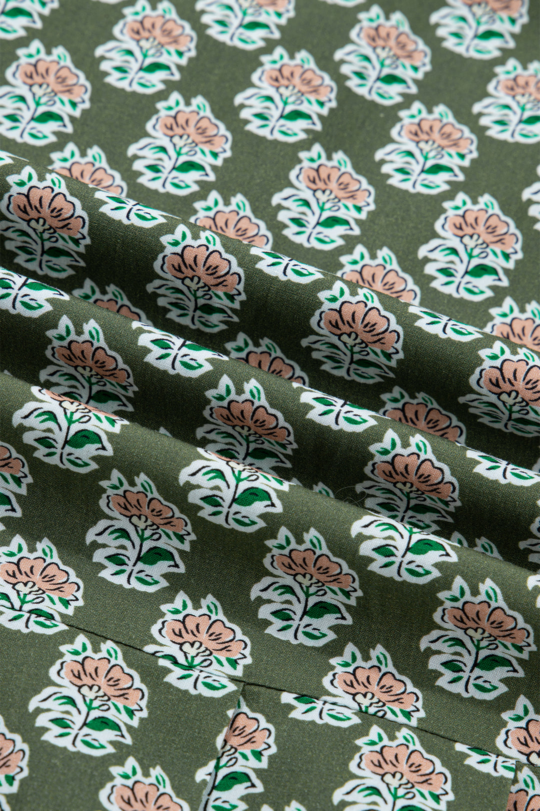 Green Contrast Striped Frilled Collar 3/4 Sleeve Plus Size Floral Dress