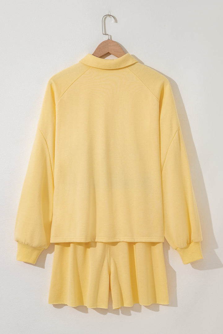 Kylie Button Collar Drop Shoulder Pullover and Shorts 2pcs Outfit