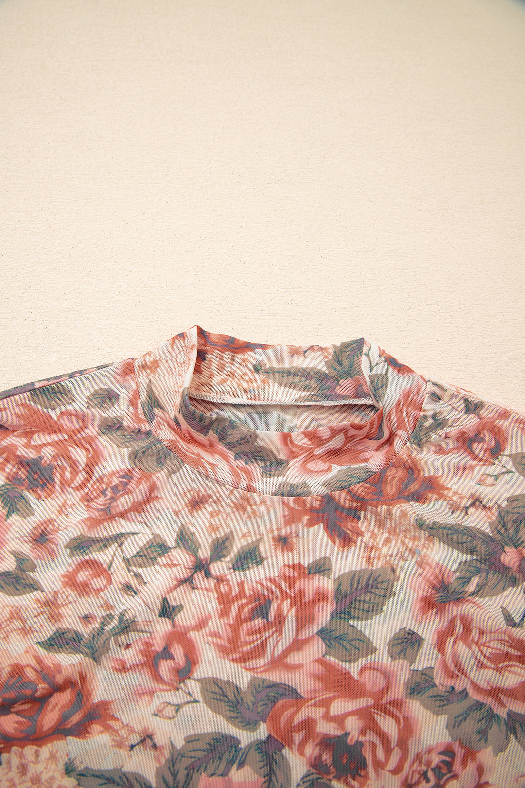 Black Retro Floral Print Mesh Long Sleeve Top