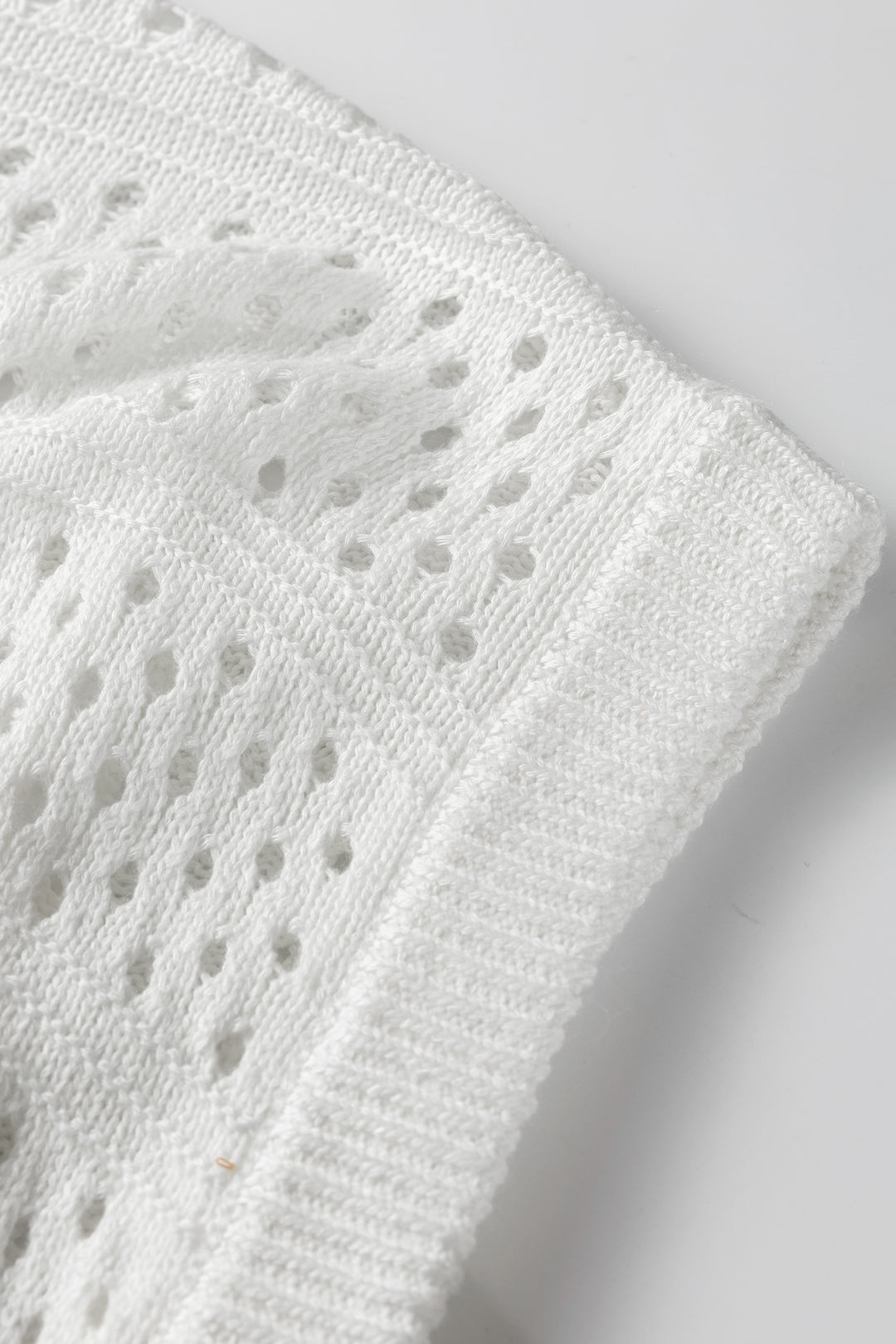 White Hollow Out Knit Round Neck Dolman Sweater