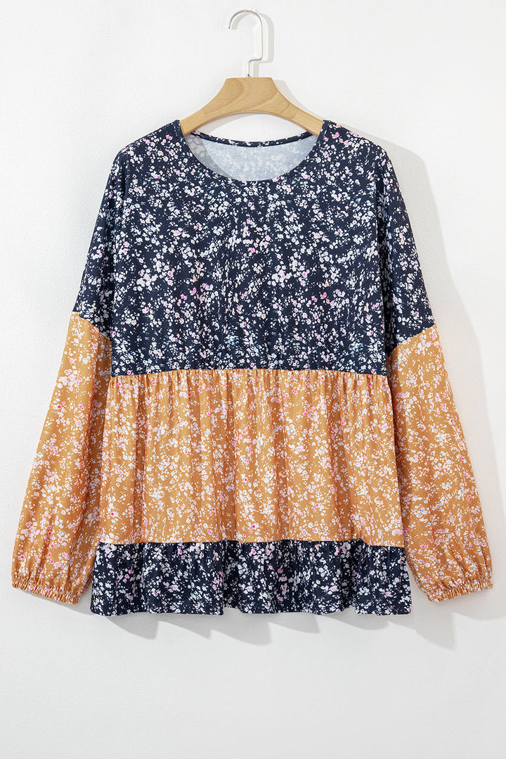 Cecilia Floral Ruffled Hem Round Neck Blouse