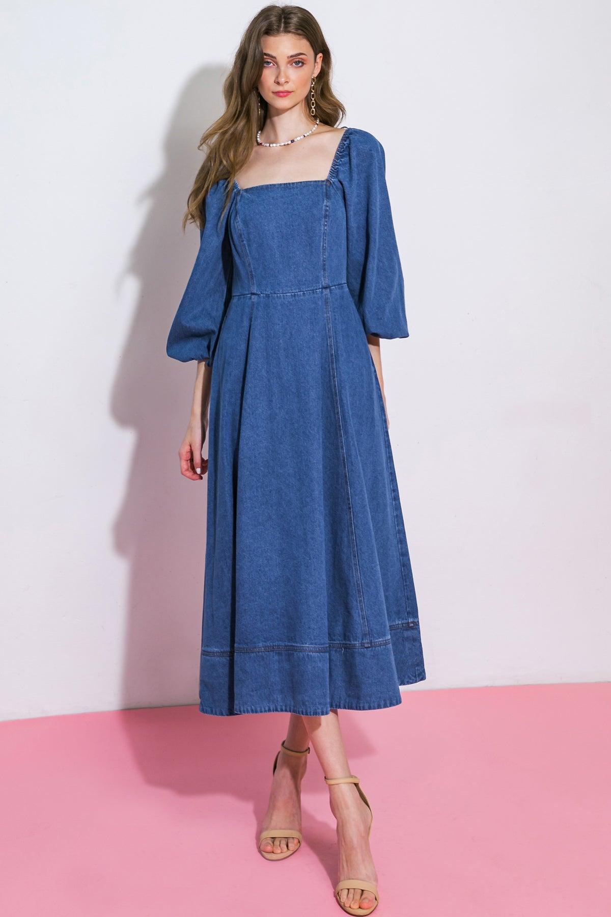 FEELIN'S GROOVY DENIM MIDI DRESS