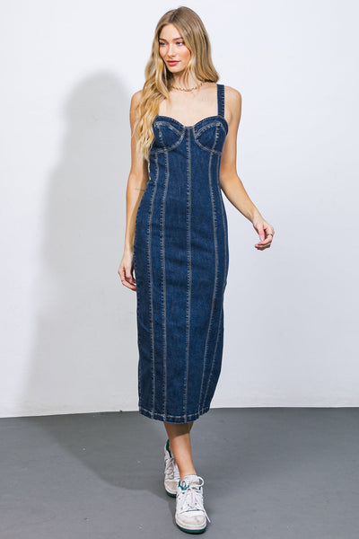 A GREATER LOVE DENIM MIDI DRESS