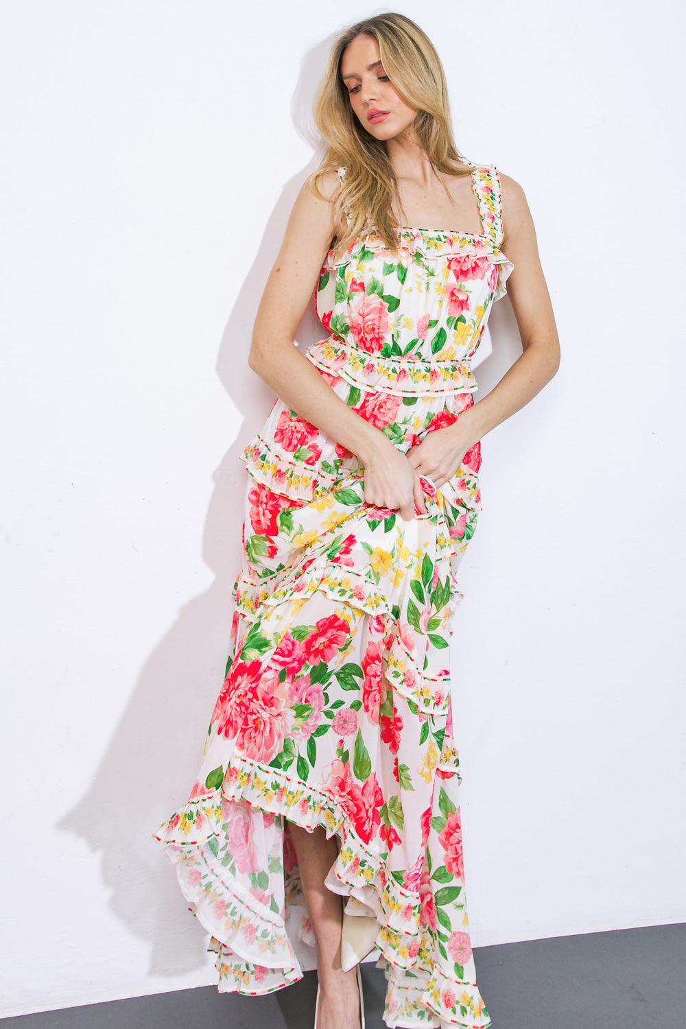 PULLING HEARTSTRINGS WOVEN MAXI DRESS