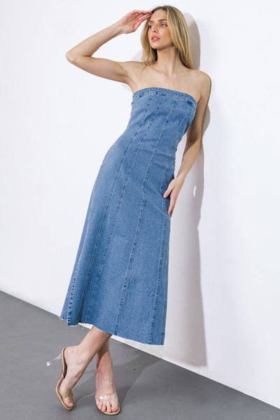 YOU'RE THRIVING DENIM MIDI DRESS