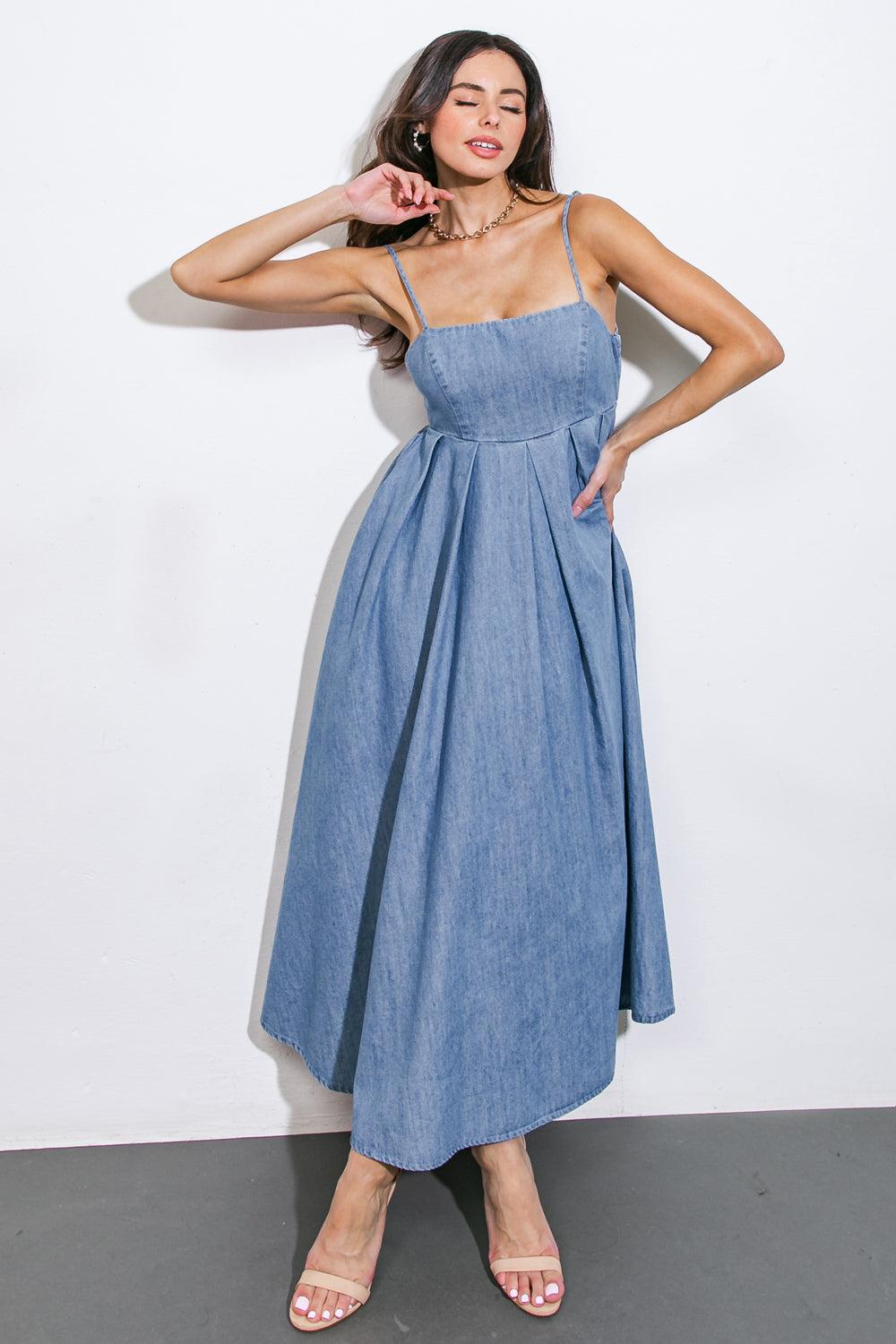 CAPTIVATING HEART DENIM MIDI DRESS