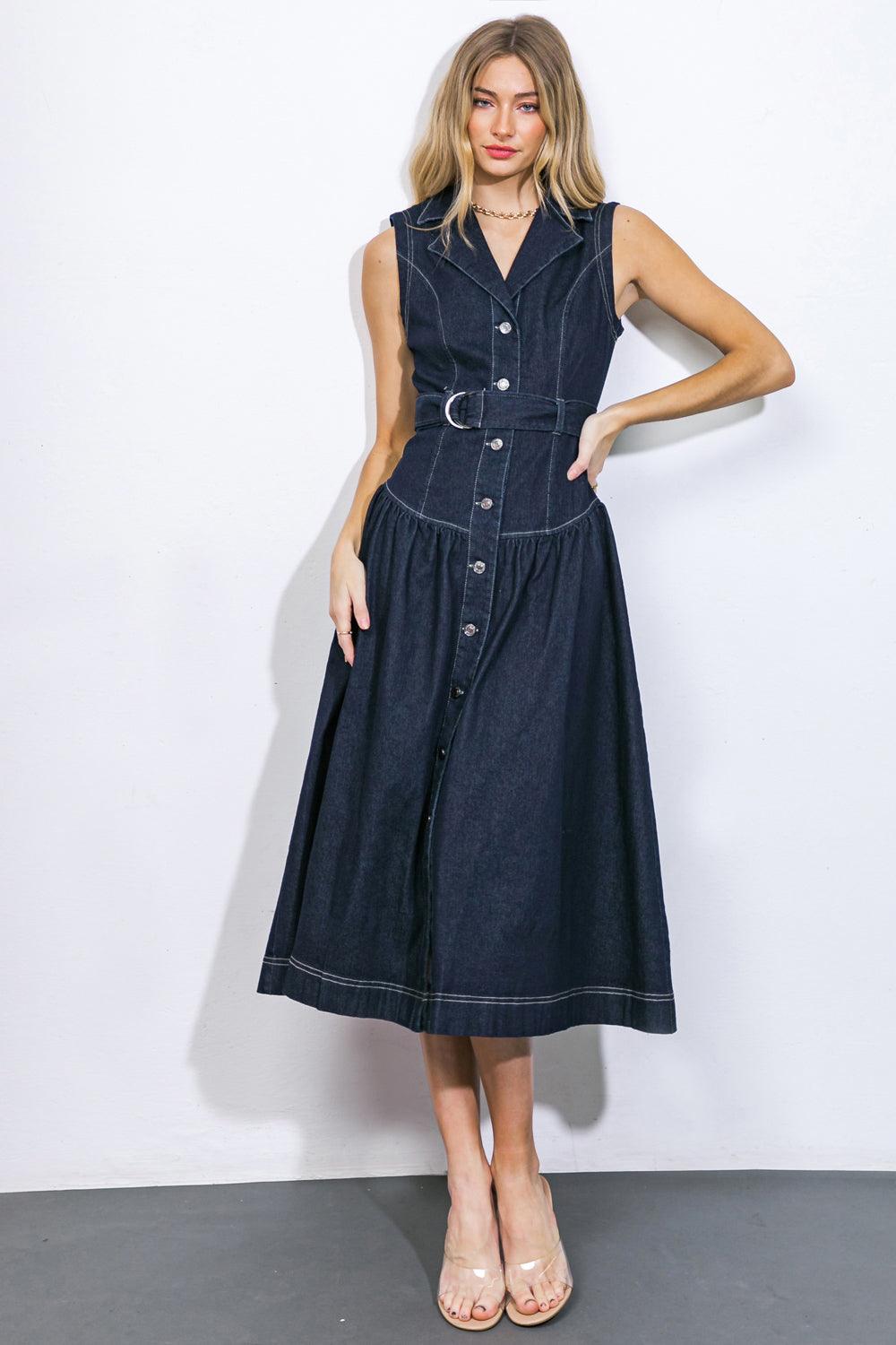 DEEP IN MY SOUL DENIM MIDI DRESS