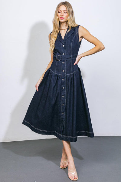 DEEP IN MY SOUL DENIM MIDI DRESS