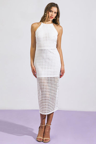 White woven midi dress, front view