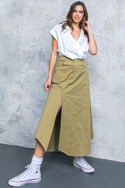 COMPLETE CRUSH TWILL MIDI SKIRT