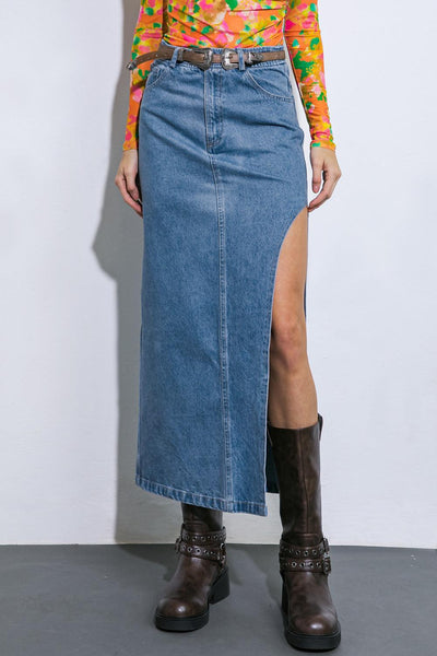 KEEP SHINING DENIM MIDI SKIRT