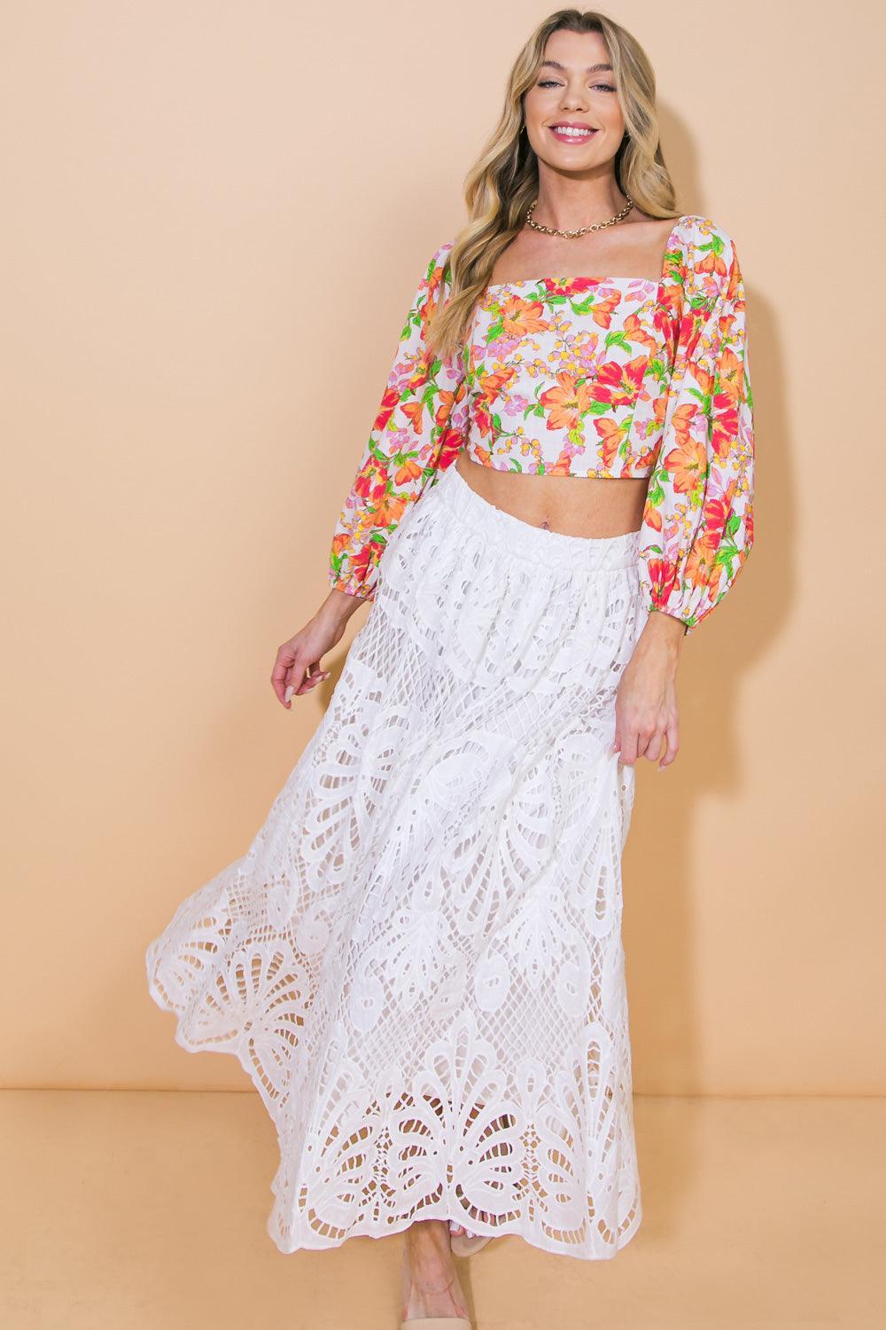 Dreamy Nights woven midi skirt with floral top