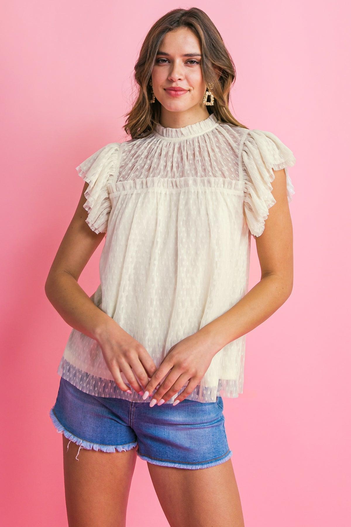 UNDENIABLE SHINE WOVEN LACE TOP