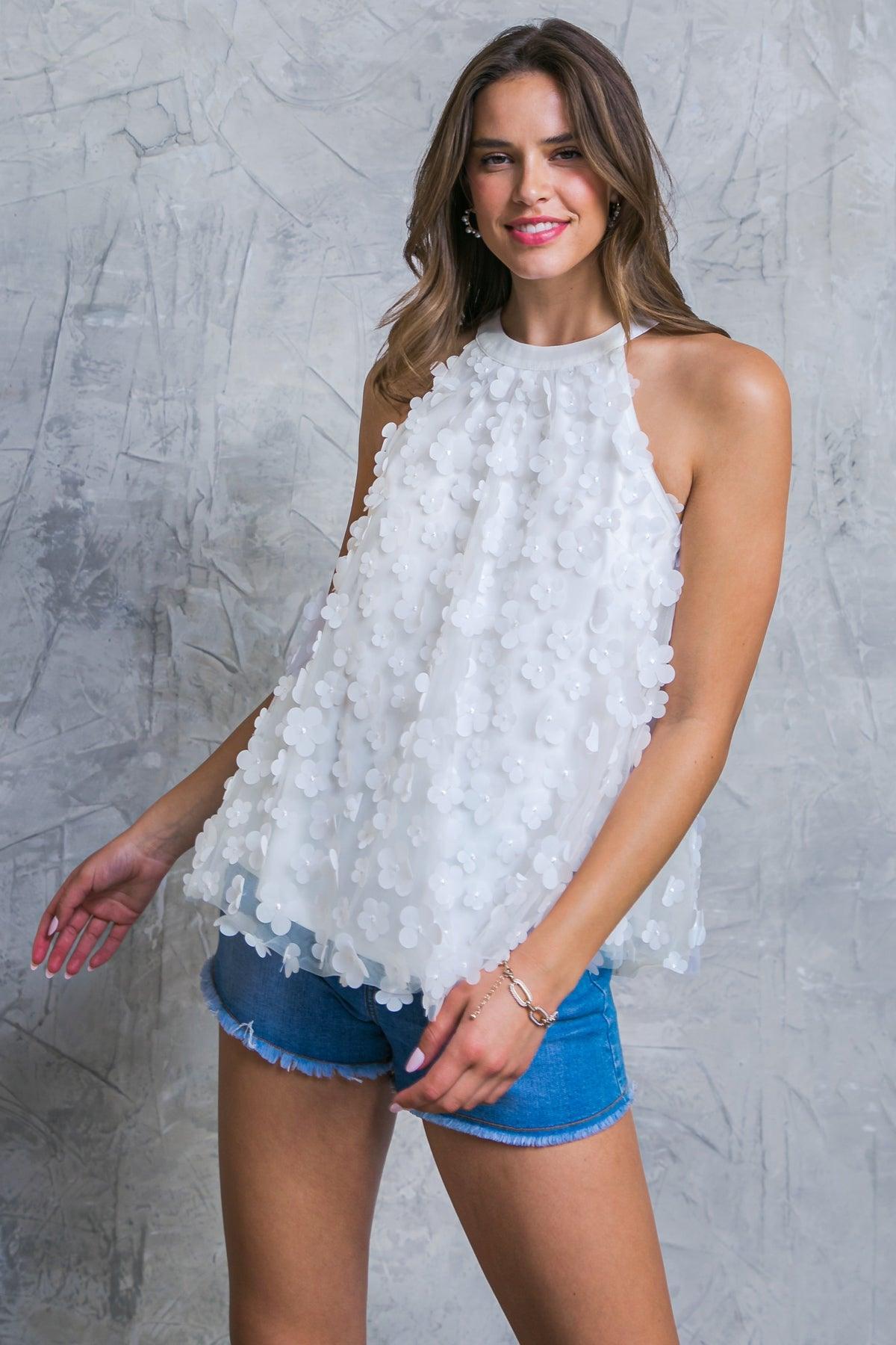 UPDATED CHIC MESH APPLIQUE TOP