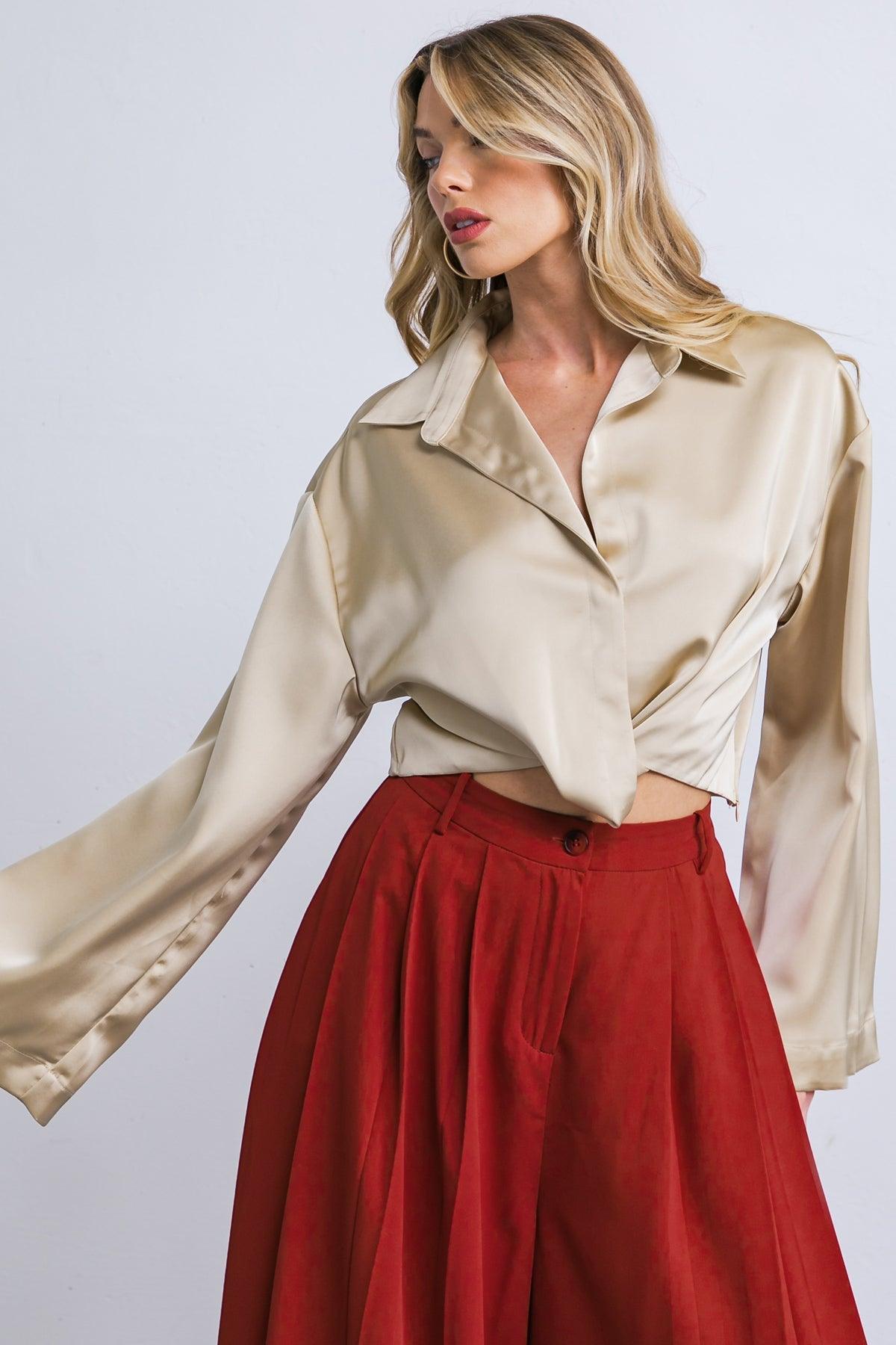 POWERFUL CHARM WOVEN SATIN TOP