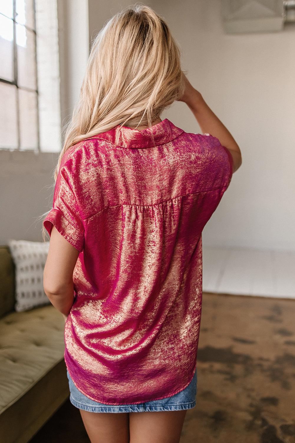 Amoura Metallic Sheen Buttoned Top