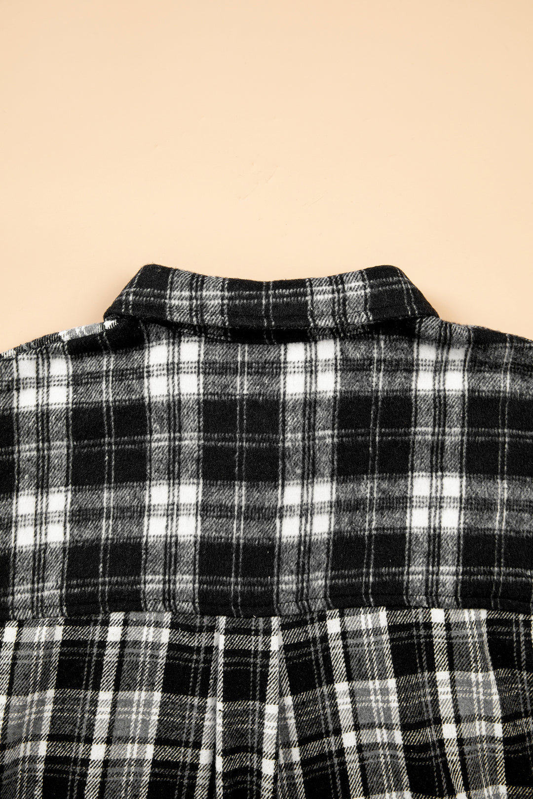 Black Plaid Long Sleeve V Neck Shift Plus Size Shirt Jacket