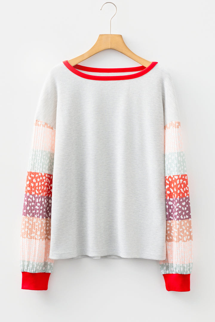 Jet Stream Contrast Leopard Color Block Sleeve Loose Pullover