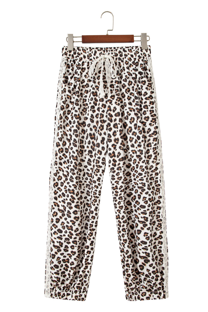 Black Leopard Print Ankle-Length Elastic Waist Pants