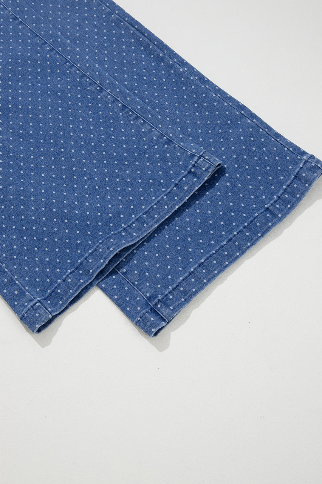 Sky Blue Polka Dot Wide Leg Full Length Shift Silhouette Plus Size Jeans