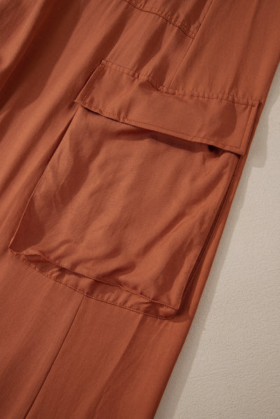 Chestnut Cargo Pocket Drawstring Waist Maxi Skirt