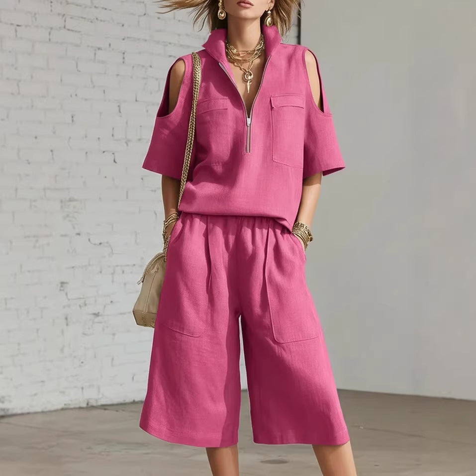 Short-Sleeve Shirt &amp; Loose Shorts Two-Piece Set | Casual