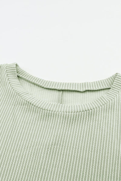 Green Ribbed Roll-tab Sleeve Chest Pocket Oversize Top