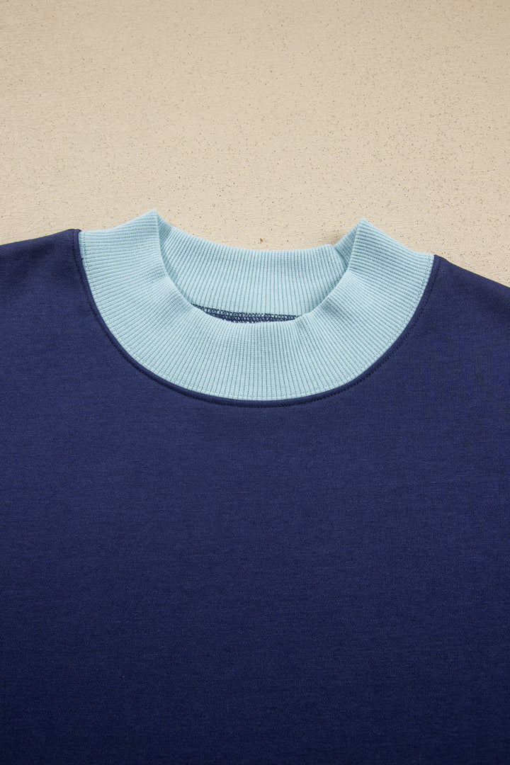 Pink Colorblock Trim Crewneck Long Sleeve Pullover Sweatshirt