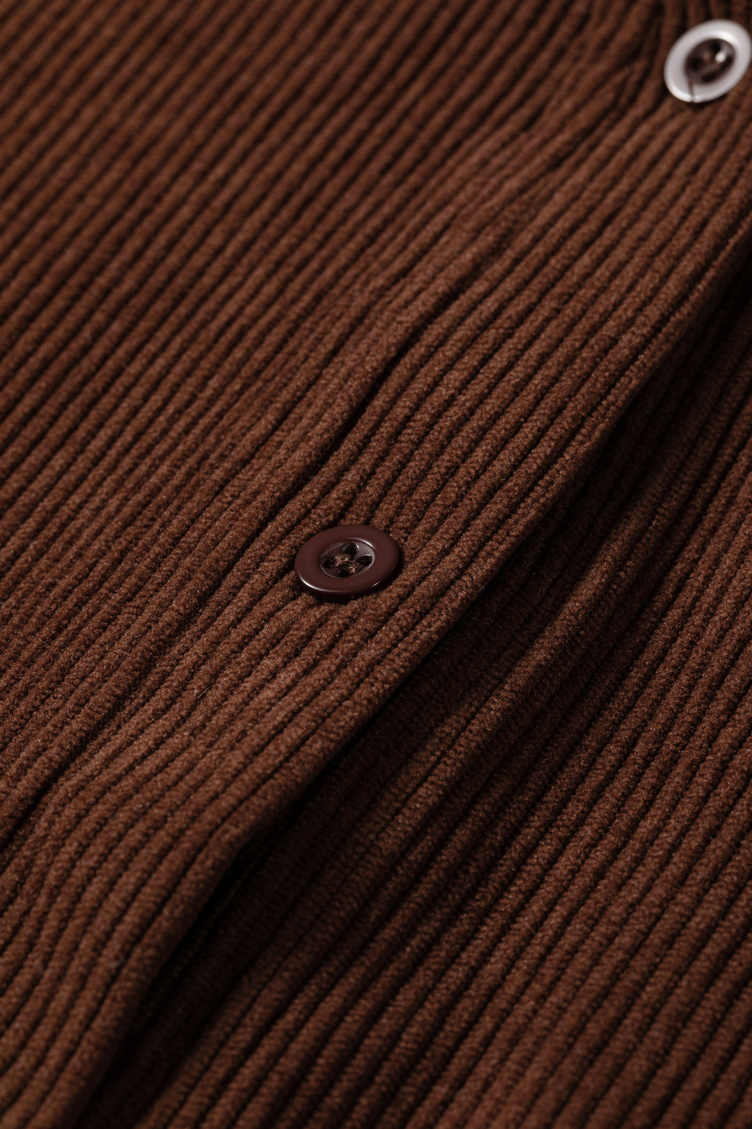 Coffee Solid Color Ruffle Trim V Neck Long Sleeve Button Corduroy Shakcet