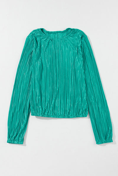 Sea Green Pleated Luster Long Sleeve Top