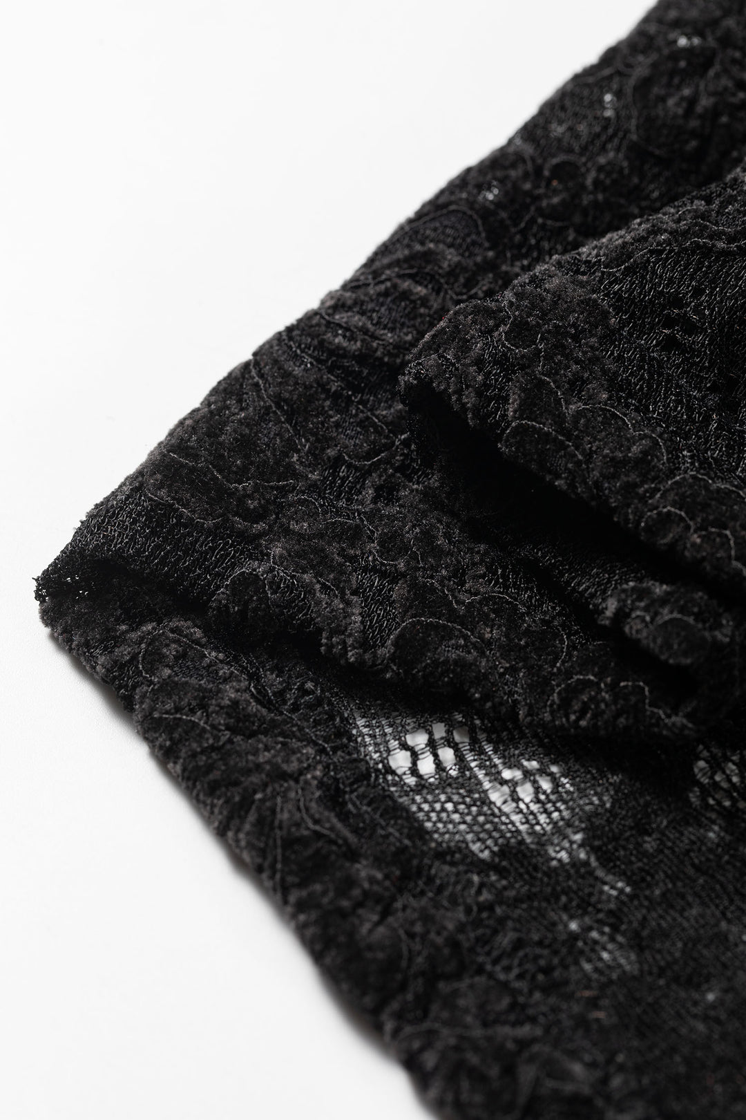 Black Elegant Stand Neck Lace Long Sleeve Top