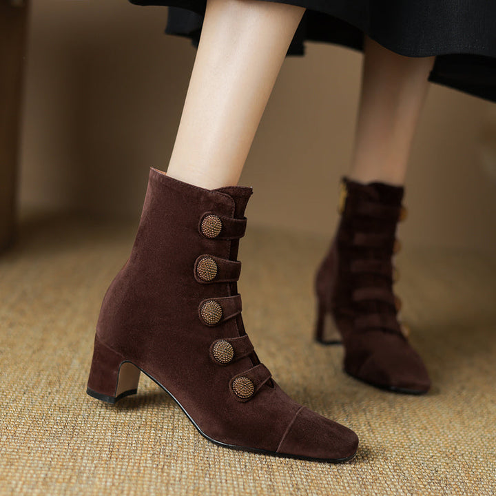 Women’s Retro Suede Chunky-Heel Side-Zip Ankle Boots