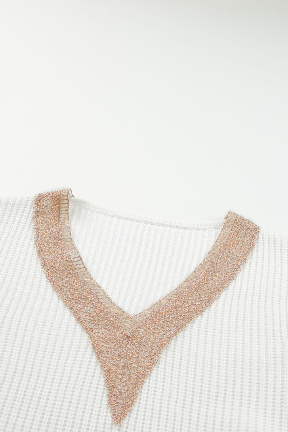 White Cable Puff Sleeve Lace V Neck Sweater