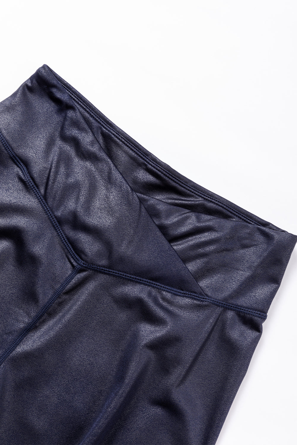 Navy Blue Crossed Dip Waist Sleek Leather Leggings