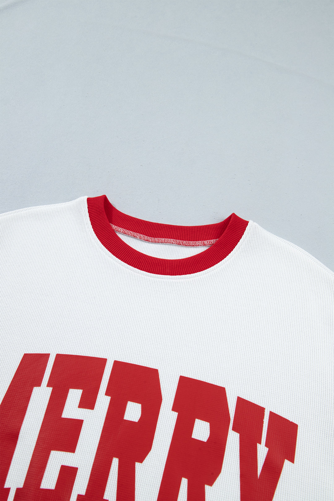 Beige Color Block Trim Merry Slogan Pullover Sweatshirt